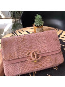 Chanel Medium Python Leather & Lambskin Double Flap Bag A57276 Pink 2018