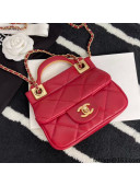Chanel Hanger Calfskin Mini Flap Bag With Top Handle Burgundy Fall 2021