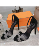 Hermes Premiere Crystal H Heel 10.5cm Sandals Black 2021 03