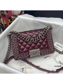Chanel Quilted Wax Leather Small Boy Flap Bag with Chain Charm A67085 Burgundy 2021