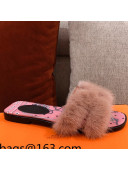Hermes Oran Mink Fur Flat Slide Sandals Light Brown 2021