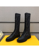 Fendi Matte Calfskin FF Knit Sock Medium High Boots Grey 2020