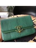 Chanel Medium Python Leather & Lambskin Double Flap Bag A57276 Green 2018