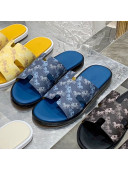 Hermes Men's Izmir Printed Leather Flat Slide Sandals Blue 2021