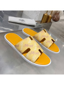 Hermes Men's Izmir Printed Leather Flat Slide Sandals Yellow 2021