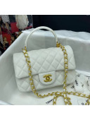 Chanel Grained Calfskin Mini Flap Bag with Top Handle AS2431 White 01 2021