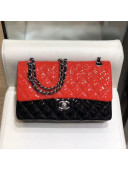 Chanel Quilted Patent Calfskin Medium Classic Flap Bag  A01112 Red/Black/Silver 2019