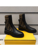 Fendi Soft Calfskin FF Knit Sock Short Boots Black/Brown 2020