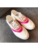 Chanel White Fabric Sneaker with Pink Lambskin Leather Trim 2019