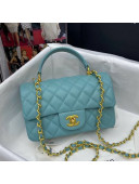 Chanel Grained Calfskin Mini Flap Bag with Top Handle AS2431 Blue 2021