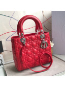 Dior Lady Dior Medium Bag in Cannage Lambskin Bright Red/Silver 2019