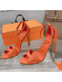 Hermes Premiere Grained Leather Heel 10.5cm Sandals Orange 2021 11