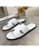 Hermes Men's Izmir Calfskin Flat Slide Sandals White 03 2021