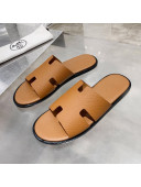 Hermes Men's Izmir Calfskin Flat Slide Sandals Brown 04 2021