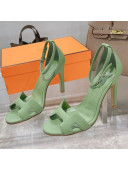 Hermes Premiere Grained Leather Heel 10.5cm Sandals Green 2021 13