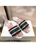 Dior Dway Flat Slide Sandals in Zodiac Embroidered Cotton Multicolor/Pink 2021