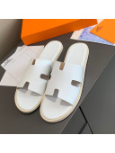 Hermes Men's Izmir Calfskin Flat Slide Sandals White 05 2021