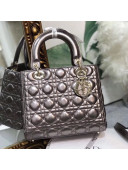 Dior Lady Dior Medium Bag in Cannage Metallic Leather Grey/Gold 2019