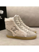 Chanel Suede and CC Shearling Wool Short Boots Gray 2020