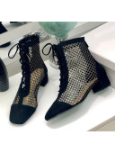 Dior Naughtily-D Ankle Boot in Metallic Gold-Tone Fishnet and Black Suede Calfskin 2020