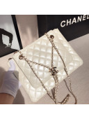 Chanel Quilted Shiny Lambskin Double Clutch with Chain AP1073 White 2019