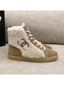 Chanel Suede and CC Shearling Wool Short Boots Brown 2020