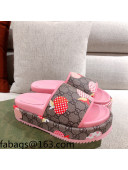 Gucci Heart Apple GG Platform Slide Sandals Pink 2021