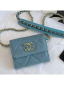 Chanel 19 Denim Flap Coin Purse Wallet with Chain AP1787 Blue 2021