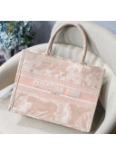 Dior Samll Book Tote Bag in Tiger Embroidered Canvas Pink 2019