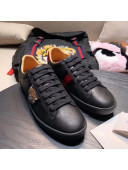 Gucci Ace Sneaker with Real Snake Leatehr Back And Embroidered Tiger Black 2019