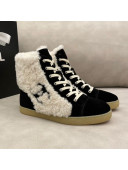 Chanel Suede and CC Shearling Wool Short Boots Black 2020