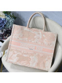 Dior Large Book Tote Bag in Tiger Embroidered Canvas Pink 2019