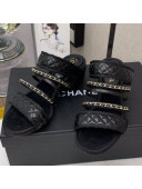 Chanel Chain Lambskin Heel Mule Sandals Black 2021