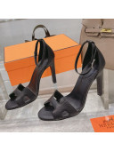 Hermes Premiere Grained Leather Heel 10.5cm Sandals Black 2021 19