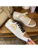 Chanel Canvas Sequins Sneakers 326 White/Gold 2020