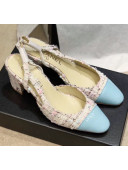 Chanel Slingbacks In Patent Leather & Tweed G31318 Beige/Blue 2020