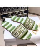 Dior Dway Flat Slide Sandals in Green D-Stripes Embroidered Cotton 2021 40