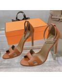 Hermes Premiere Grained Leather Heel 10.5cm Sandals Brown 2021 21