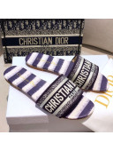 Dior Dway Flat Slide Sandals in Purple D-Stripes Embroidered Cotton 2021 39