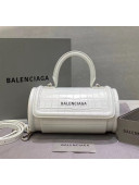 Balenciaga Round Cylindric Shoulder Bag in Crocodile Pattern Calfskin White 2020