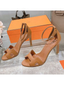 Hermes Premiere Grained Leather Heel 9cm Sandals Brown 2021 24