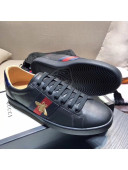 Gucci Ace Sneaker with Real Snake Leatehr Back And Embroidered Bee Black 2019