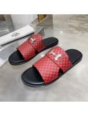 Hermes Men's Izmir H Print Calfskin Flat Slide Sandals Red 21 2021