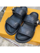 Louis Vuitton Bom Dia Monogram Leather Flat Sandals Black 2021