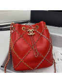 Chanel Chain Quilted Lambskin Bucket Bag AS2386 Red 2021