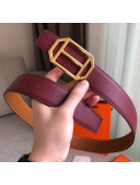 Hermes Pad Reversible Leather Buckle Belt 38mm Burgundy 2019