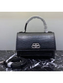 Balenciaga Sharp XS Satchel Shoulder Bag in Black Lizard Embossed Calfskin 2020