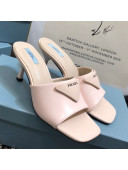 Prada Shiny Leather Heel Slide Sandals Pink 2021
