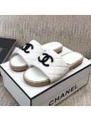 Chanel Quilted Lambskin Flat Espadrilles Slide Sandals White 2021