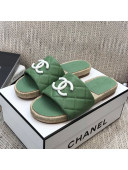Chanel Quilted Lambskin Flat Espadrilles Slide Sandals Green 2021